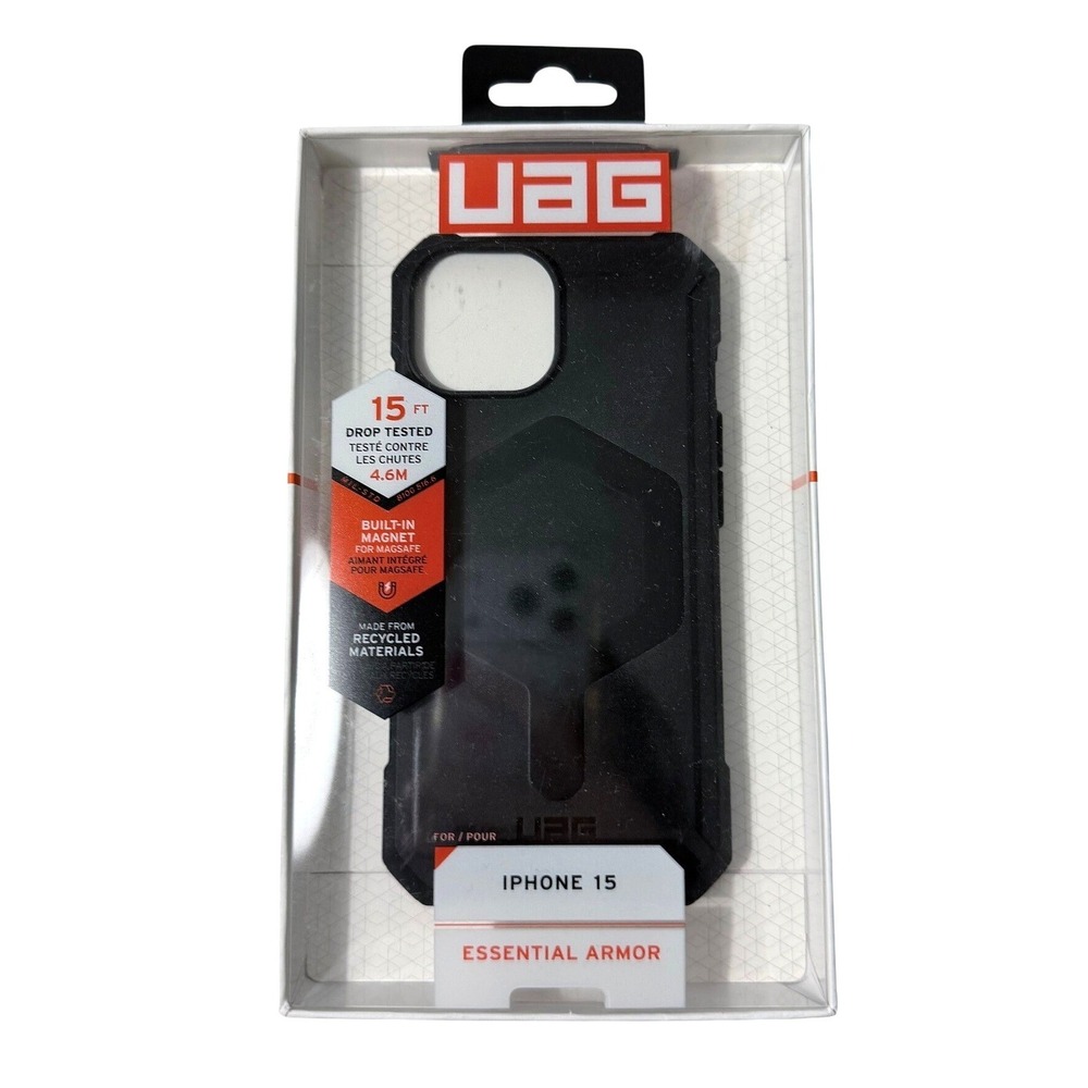UAG Essential Armor iPhone 15 Case Black MagSafe 15ft Drop Protection Rugged